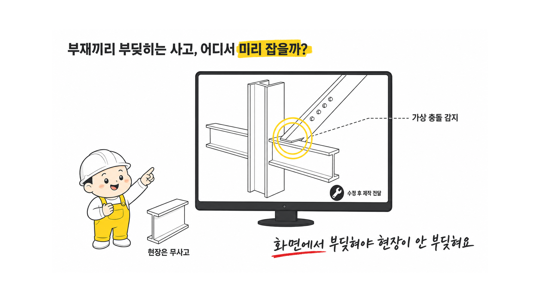 Tekla 모델의 부재·볼트 충돌검사와 표준 접합부 설계가 공장 제작 오류와 현장 재작업을 줄이는 과정은?