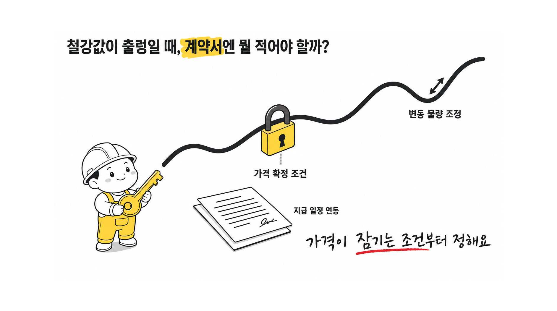 철강 가격 변동기에는 견적 유효기간, 자재 발주 시점, 가격 조정 조건, 지급 일정을 계약서에 어떻게 정해야 해?