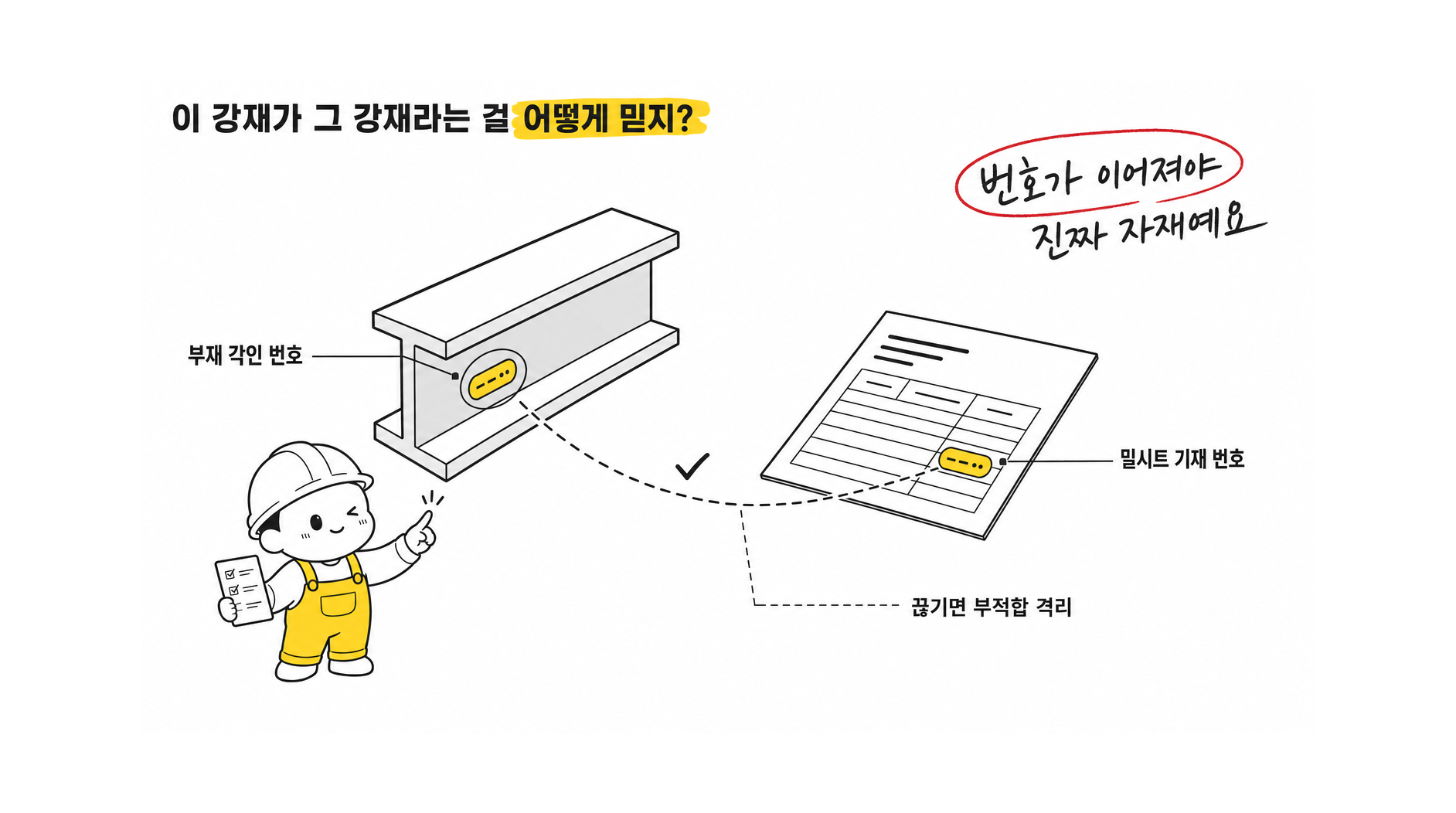 구조용 강재와 고장력볼트의 규격, 원산지, 시험성적서, KS 여부, 자재 추적성을 어떻게 확인해?