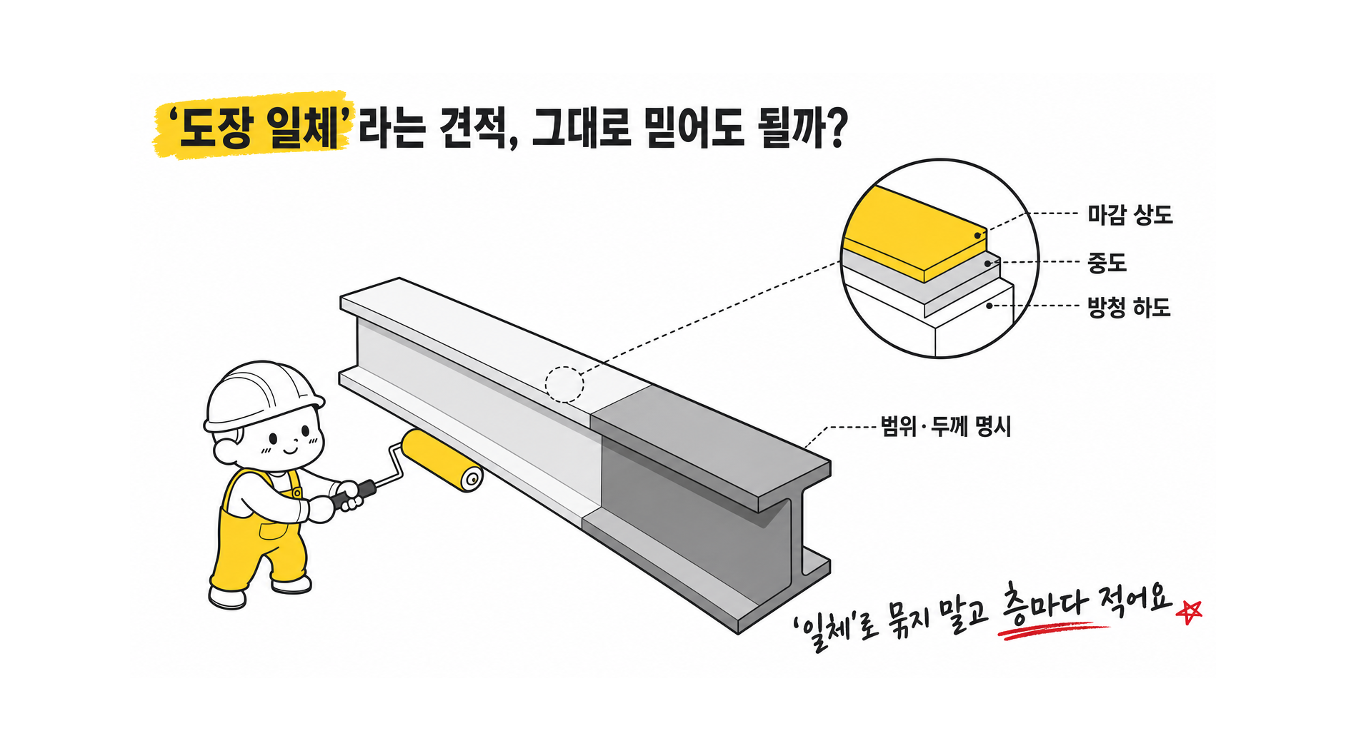 일반 방청도장, 마감도장, 내화도장, 현장 터치업의 포함 범위와 성능 기준은 견적서에 어떻게 명시해야 해?