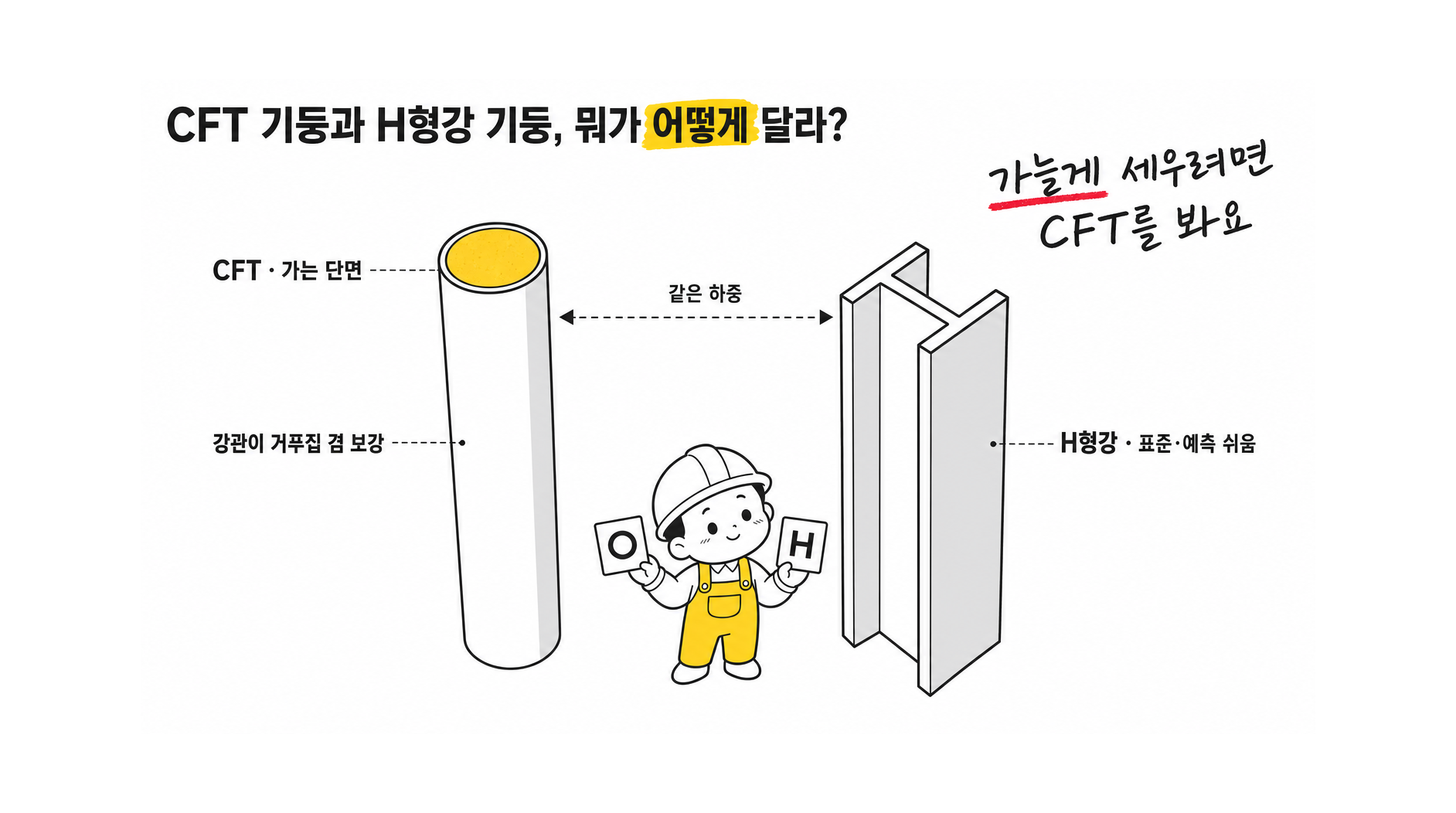 CFT 기둥과 H형강 기둥 비교